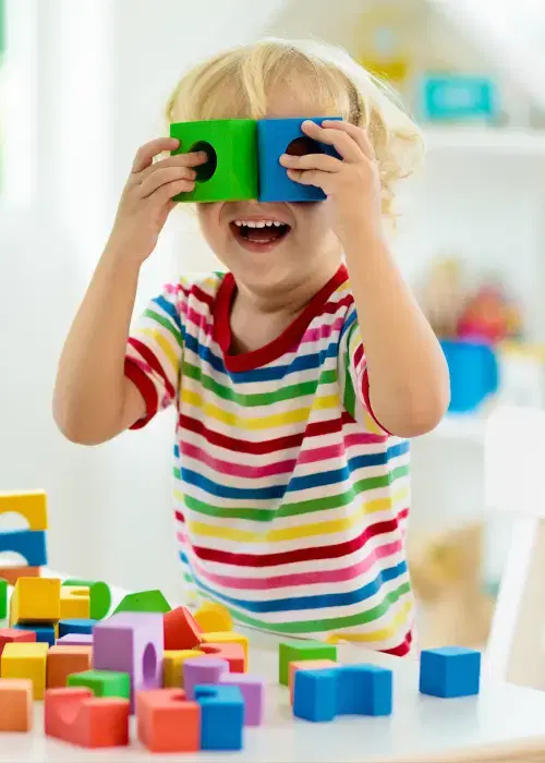 Boy holding blocks