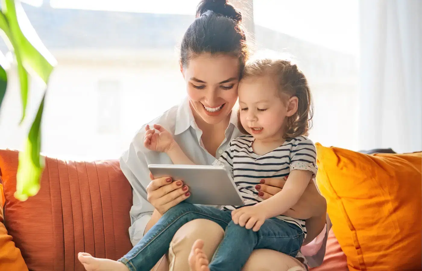 Woman and child reading