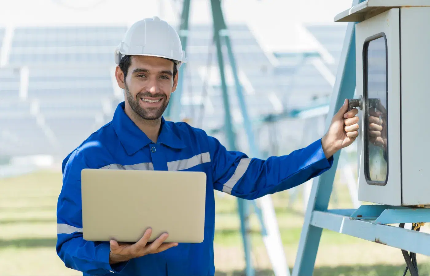 Electrician working on a stadium panel