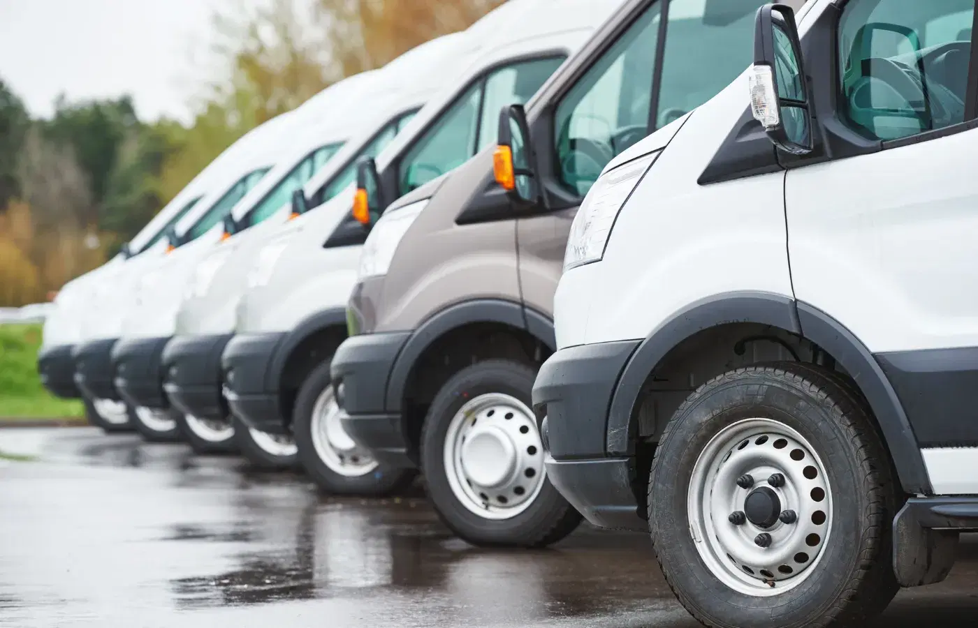 Utility vans lined up in a row