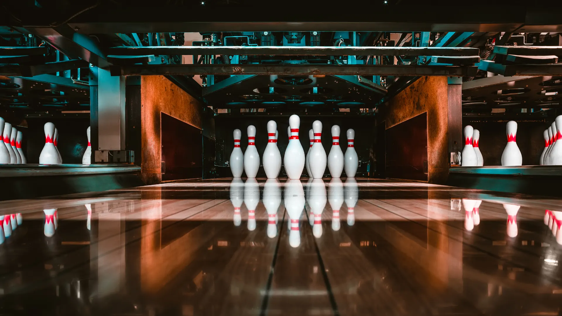 Bowling Alley with People Bowling