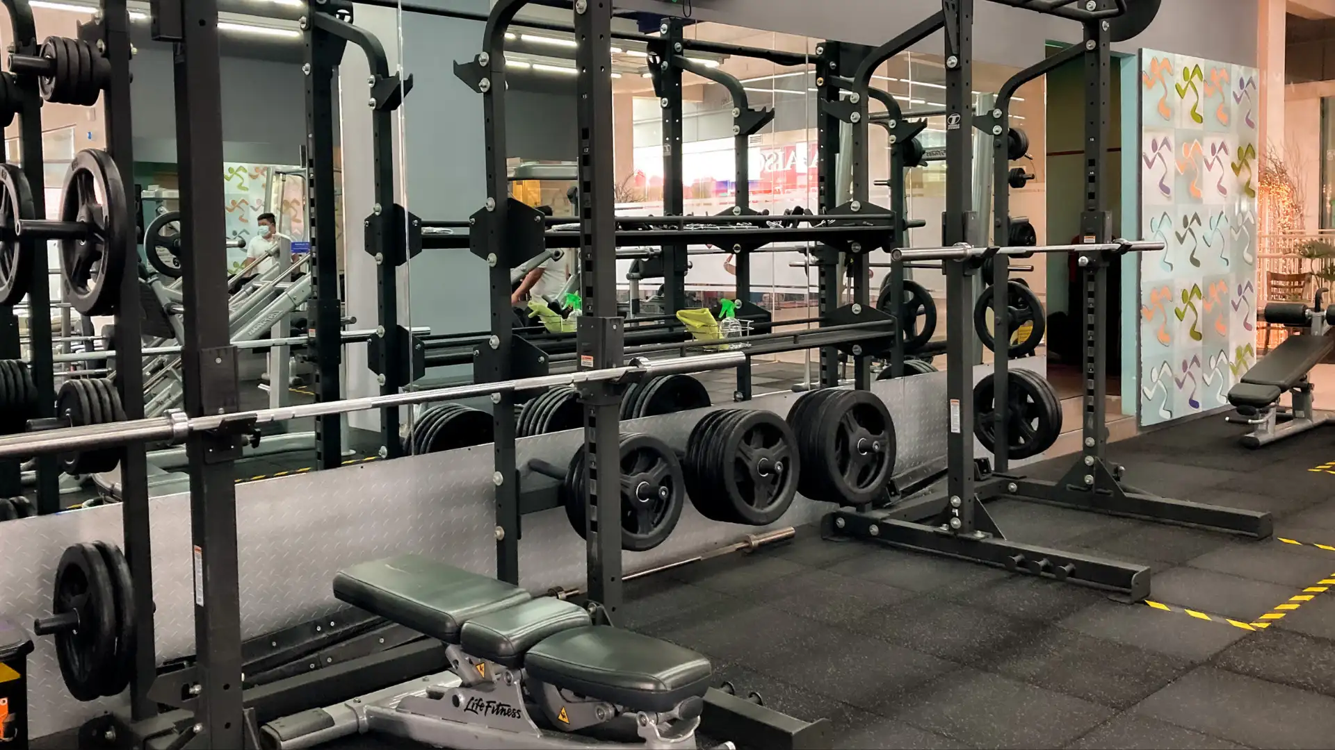 Gym with multiple exercise machines